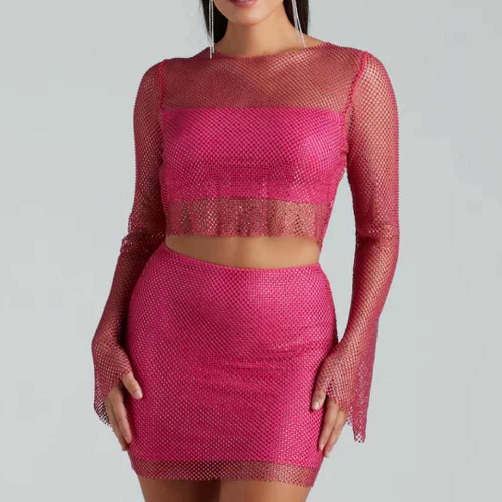 Windsor Party Mood Rhinestone Sheer Fishnet Top